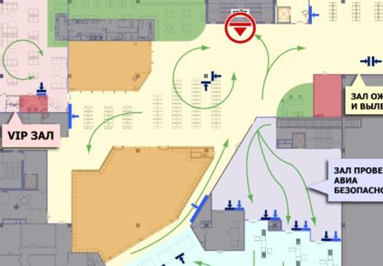 Схема рекламной плоскости по адресу Зал ожидания вылетов, 2 этаж  (Терминал А)