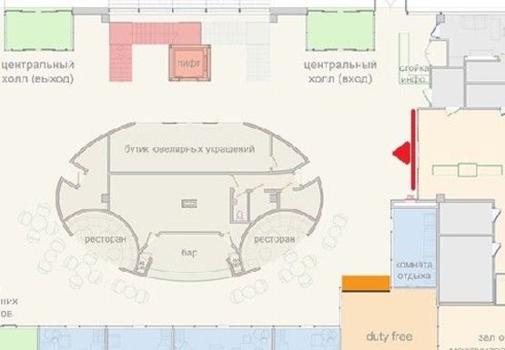 Схема рекламной плоскости по адресу Центральный холл, 1 этаж (Терминал B)