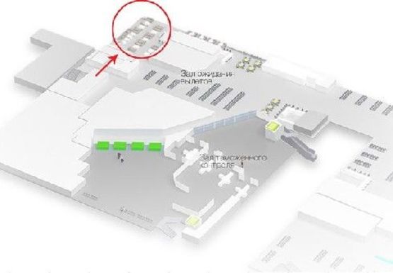 Схема рекламної площини за адресою Зал ожидания вылетов, 2 этаж (Терминал А)