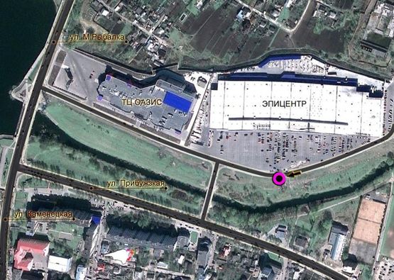 Схема рекламной плоскости по адресу новая дорога, "ЕПІЦЕНТР", ТРЦ "ОАЗИС", заїзд на "ЕПІЦЕНТР". неподалік: "Епіцентр", супермаркет "Таврія В", "Сільпо", ТРЦ "Оазис", центральний ринок, елітна забудова "Набережний квартал" (центр)