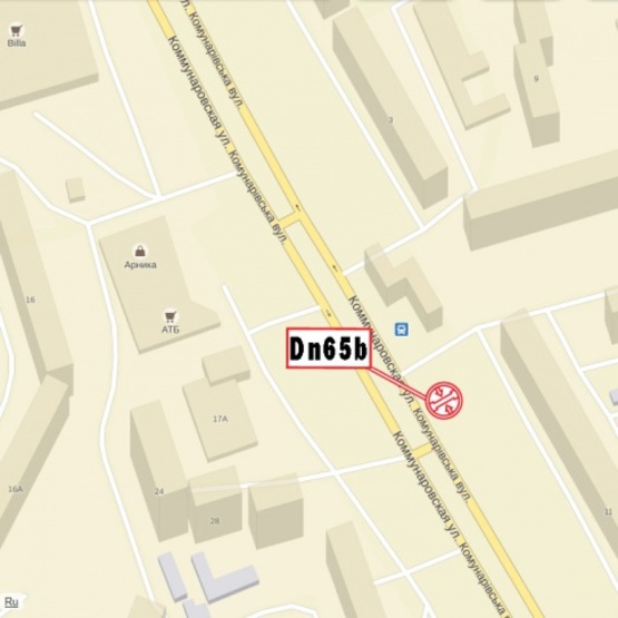 Схема рекламной плоскости по адресу Кондратюка Юрия ул. (ул. Коммунаровская), 11, в направлении ул. Бр. Трофимовых (с/м АТБ, Billa, Приватбанк)