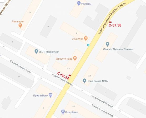 Схема рекламної площини за адресою ул. Большая Перспективная