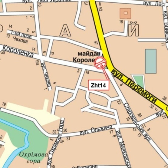 Схема рекламної площини за адресою Короленко, 5 (магазин "Гетериз", аптека "Аннуш", музей В.Короленка, минимаркет "Линда"), в направл. ул. Победы