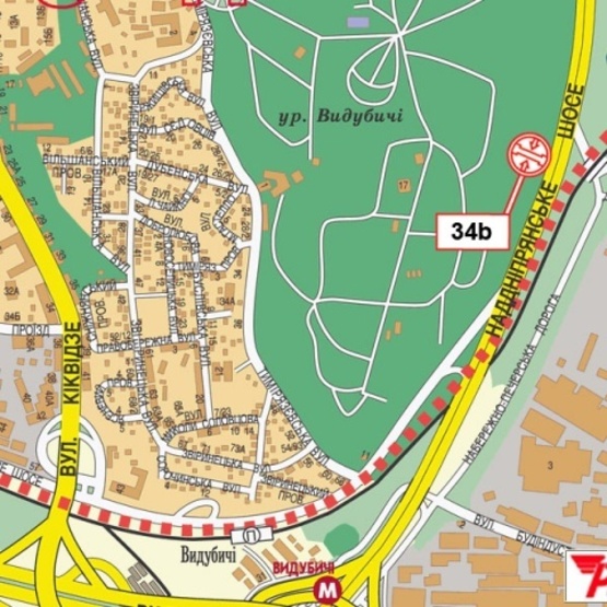 Схема рекламної площини за адресою Надднепрянское шоссе, возле Выдубецкого монастыря, "Монастырская трапезная", АЗС "WOG", в нправл. Набережного шоссе