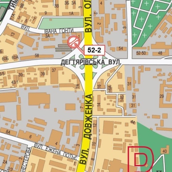 Схема рекламної площини за адресою Телиги Е. ул., 1 - ул. Дегтяревская, (ООО"Стикс-оил", автосалон "АвтоКом" Hyundai, Клуб "Ника"), в направ. Московского прос