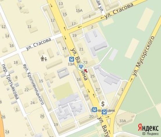 Схема рекламной плоскости по адресу Ватутина ул., 23, разделитель, ("ПриватБанк", шахтауправление), на ст. Роковатая