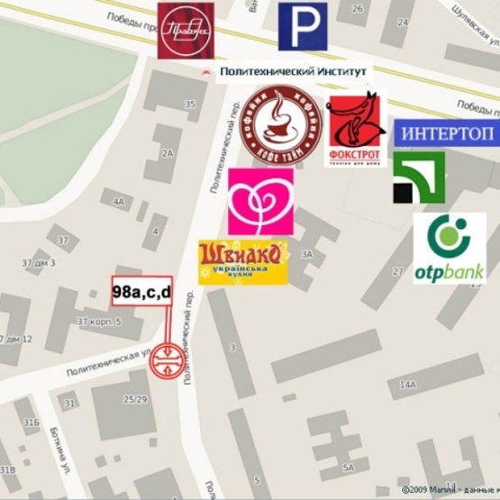 Схема рекламной плоскости по адресу Политехнический пер., 25/29, (100м.к ст. м. Политехнический ин-т, парк КПИ, НИИ таможенного дела), в направ. Ул. Борщаговской, призма