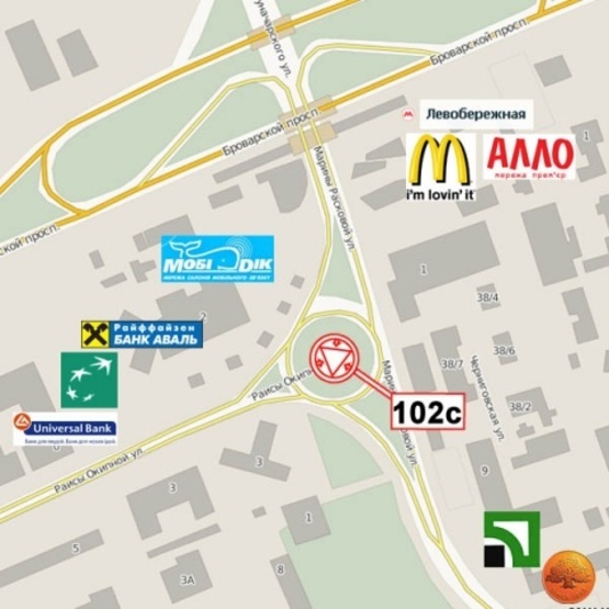 Схема рекламної площини за адресою Сверстюка Е. ул. (Расковой М. ул.)  (ст. м.  Левобережная, сьезд с Расковой М. ул. Митрополита Андрея Шептицького ул. (Луначарського ул.), рядом Макдональдс) призма