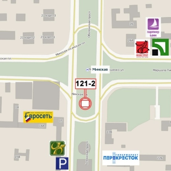 Схема рекламної площини за адресою Оболонский просп., (ст. м.  Минская, ТРЦ "Дрим Таун", сьзд с Оболонского просп. на Минскую пл.)