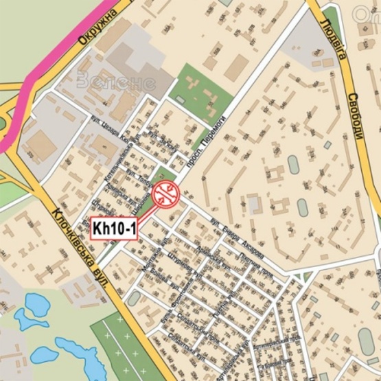 Схема рекламної площини за адресою Победы просп. - Ахсарова ул., (маркет "АТБ", салон мебели "GUT", мастерская автозвука) в напр. супермаркета "Класс", прос. Людвика Свободы