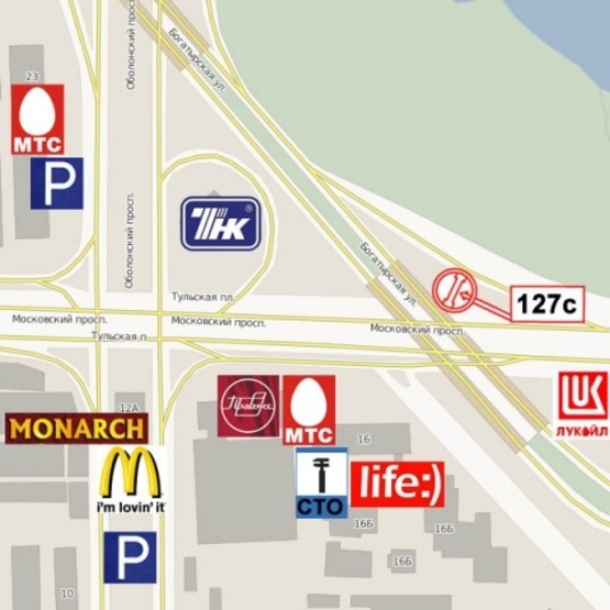 Схема рекламної площини за адресою Тульская пл. - Бандеры С. просп. (просп. Московский) , (АЗС "ТНК", ТЦ "Макрос" в сторону ул. О.Телиги), призма