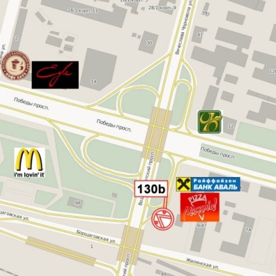 Схема рекламной плоскости по адресу Победы просп. - Воздухофлотский путепровод (пиццерия "Мамамия", сьезд с просп. Победы на ул. В.Черновола)