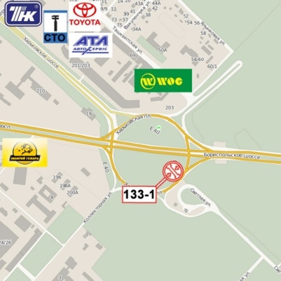 Схема рекламної площини за адресою Харьковская пл., Бориспольская трасса (выезд из Киева)