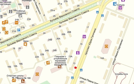 Схема рекламной плоскости по адресу Гагарина пр-кт, 13, напр. к Ленинградской пл.