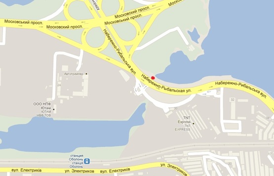 Схема рекламної площини за адресою Набережно-Рыбальская, напротив АЗС, напр. от Оболони