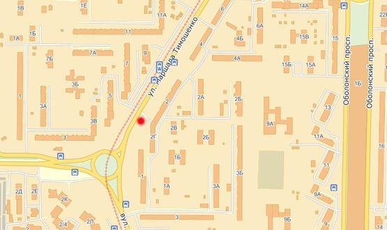 Схема рекламної площини за адресою М. Тимошенко, 2Г, напр. к ул. М. Малиновского