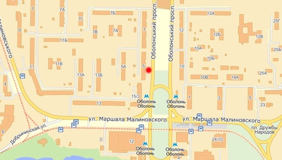 Схема рекламної площини за адресою Оболонский пр-кт, 5 напр. к ул. М. Малиновского