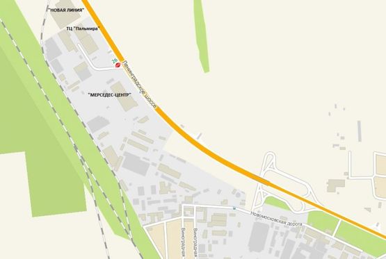 Схема рекламной плоскости по адресу Киевское (Ленинградское) шоссе в Одессу (463+250) - а/салон "Мерседес-центр", за "Новой Линией"