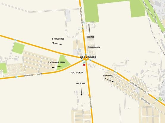 Схема рекламної площини за адресою Объездная - Два Столба (АЗС "Sokar"), из Киева, Измаила, Кишинева  к "7-му км", Авангарду Схема рекламної площини за адресою Объездная - Два Столба (АЗС "Sokar"), из Киева, Измаила, Кишинева  к "7-му км", Авангарду