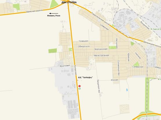 Схема рекламної площини за адресою Объездная дорога - АЗС "ТатНефть", от промрынка "7-й км", к развязке Два Столба
