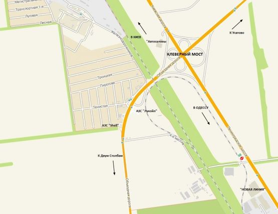 Схема рекламної площини за адресою Киевское (Ленинградское) шоссе - гипермаркет «Новая линия», движение из Одессы