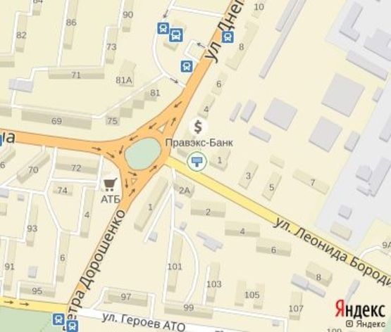 Схема рекламной плоскости по адресу Днепровское шоссе ул., 2 -  Бородича, дв-е к автовокзалу