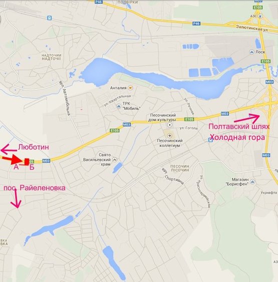 Схема рекламной плоскости по адресу Эстакада1-пос.Песочин-въезд в город со ст.трассы Киев-Харьков-Довжанский