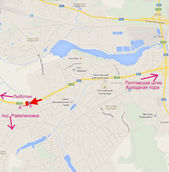 Схема рекламной плоскости по адресу Эстакада2-пос.Песочин-выезд из города в ст.трассы Киев-Харьков-Довжанский