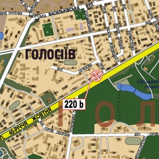 Схема рекламной плоскости по адресу Голосеевский просп. (40-летия Октября просп.), 106-108 (супер-маркет "Фора", "Навколо світу",в направлении Московской пл.)