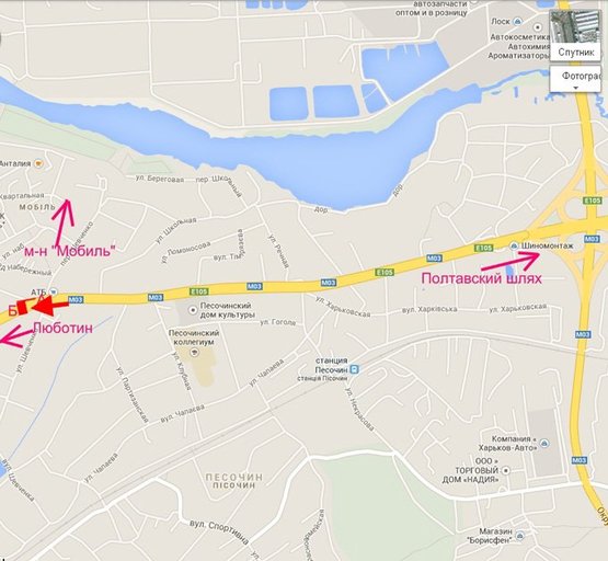 Схема рекламної площини за адресою Полтавский шлях-пос.Песочин-пер Шевченко,из центра