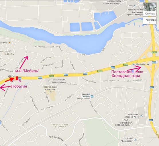 Схема рекламної площини за адресою Полтавский шлях-пос.Песочин-пер Шевченко-напротив маркета АТБ,в центр