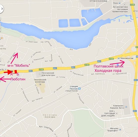 Схема рекламної площини за адресою Полтавский шлях-пос.Песочин-ул.Школьная,в центр