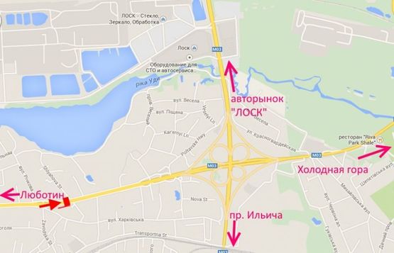 Схема рекламної площини за адресою Полтавский шлях-ул.Шляхова,в центр