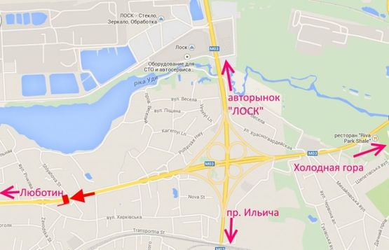 Схема рекламної площини за адресою Полтавский шлях-ул.Шляхова,из центра