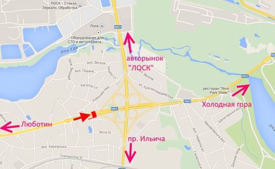 Схема рекламної площини за адресою Полтавский шлях - пер. Киевский,развязка с окружной, в центр