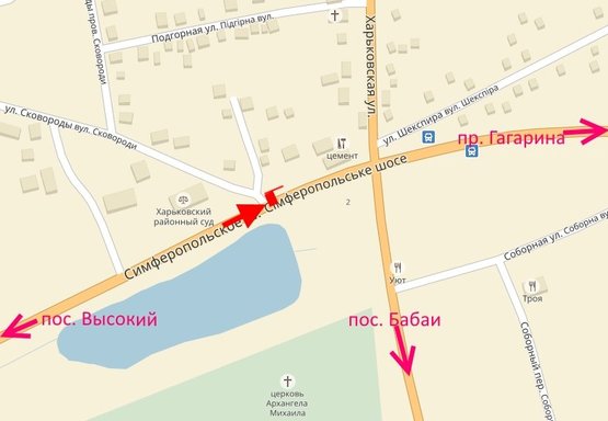 Схема рекламной плоскости по адресу Симферопольское шоссе-пос. Карачевка-возле районного суда-флажок №1-в центр