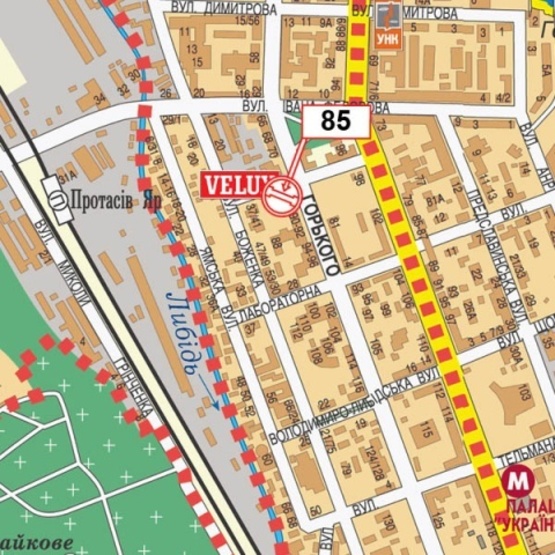 Схема рекламної площини за адресою Антоновича ул. (Горького), 84, (Дом Быта "Лотус-премиум", "Soul-Spa центр", УкрСибБанк, ресторан "Экзюпери"), в направ. бул. Дружбы Народов