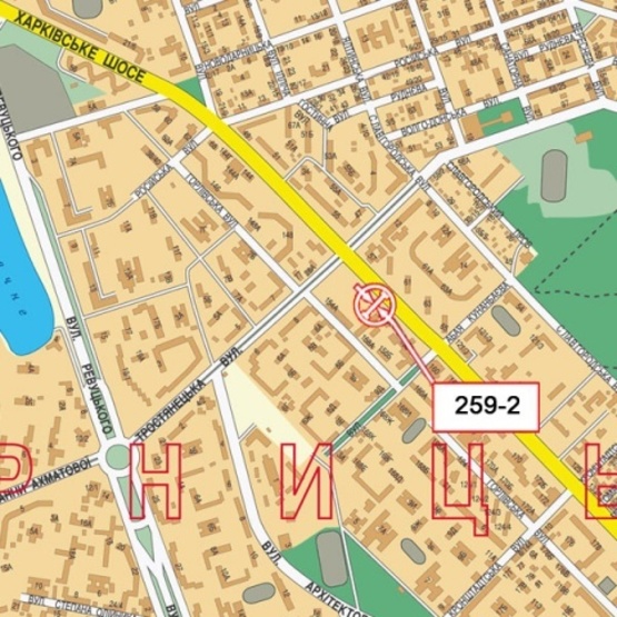 Схема рекламної площини за адресою Харьковское шоссе,154 "ОщадБанк", аптека "Доброго дня", по направлению в центр)