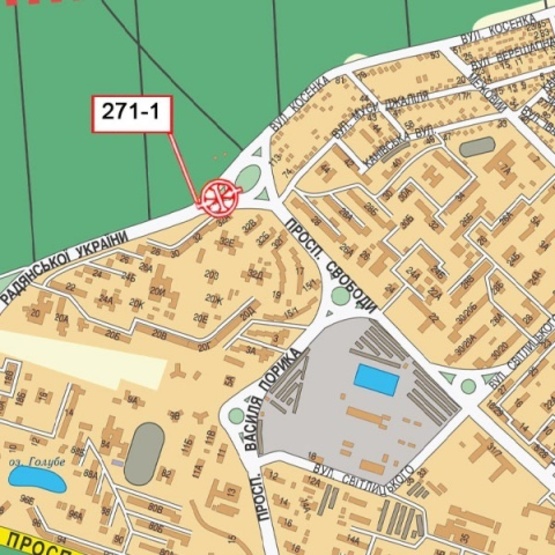 Схема рекламної площини за адресою Гонгадзе Георгия просп. - Свободы просп. (разделитель) ресторан "Фортеця", кафе "Рамина", в направ. центра города)