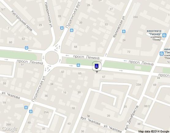 Схема рекламной плоскости по адресу пр. Леніна, 67 - вул. Фалєєвська