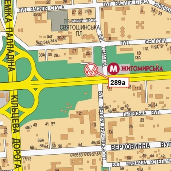 Схема рекламной плоскости по адресу Победы просп. - ул. Семашко (ст. м. Житомирская, ТЦ "VMB", кинотеатр "Экран"), направ. из города