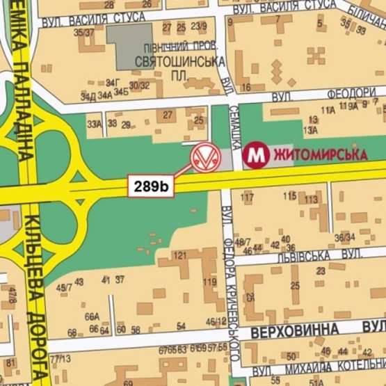 Схема рекламной плоскости по адресу Победы просп. - ул. Семашко (ст. м. Житомирская, ТЦ "VMB", кинотеатр "Экран"), направ. в центр города