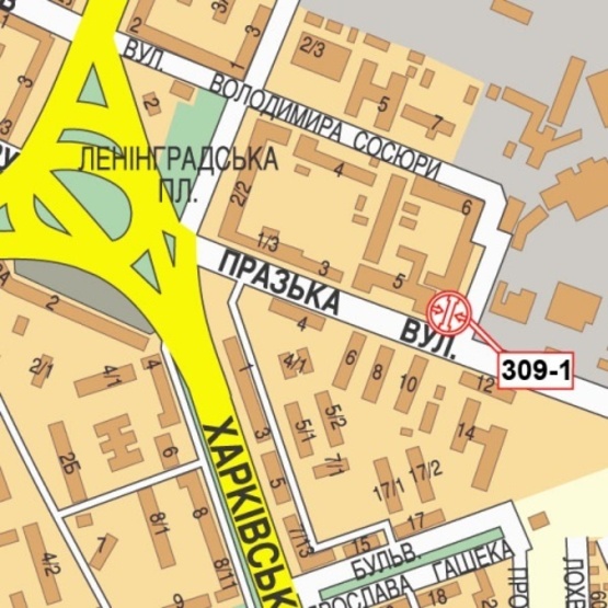 Схема рекламної площини за адресою Пражская ул., 5 (БЦ "Прага", магазин "Продукты", ЗОШ  №126), в направ. Дарницкой площади