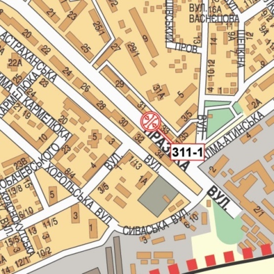 Схема рекламной плоскости по адресу Пражская ул., 31, ( УкрПочта, А-Банк, маркет "Фора"), в направ. Дарницкой площади