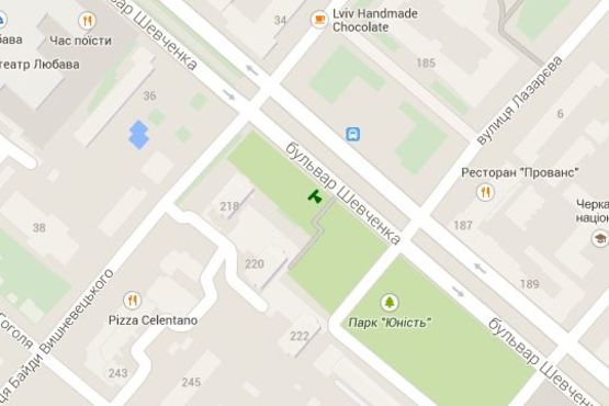 Схема рекламной плоскости по адресу Шевченка бульв. - Соборна пл. - Байди-Вишневецького вул.