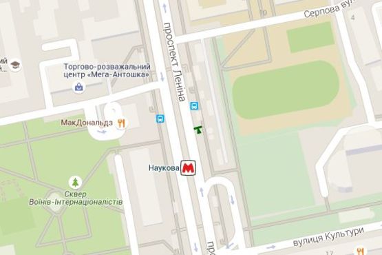 Схема рекламной плоскости по адресу Науки просп. (Леніна просп.) - Серпова вул., (зупинка) №4