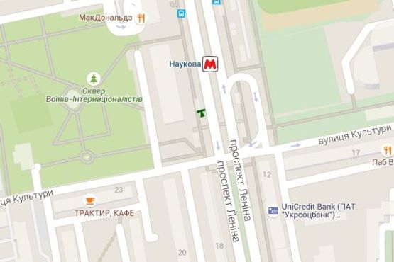 Схема рекламної площини за адресою Науки просп. (Леніна просп.) - Культури вул., (зупинка)