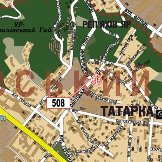 Схема рекламной плоскости по адресу Овручская ул. - Подольский спуск, (ТЦ "Променада-Центр", футбольное поле, КредоБанк)