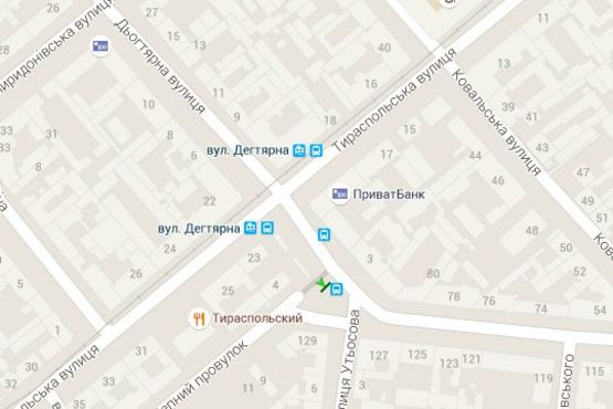 Схема рекламной плоскости по адресу Дьогтярна вул. - Щепний пров. - Тираспольська вул. - Успенська вул. (остановка)