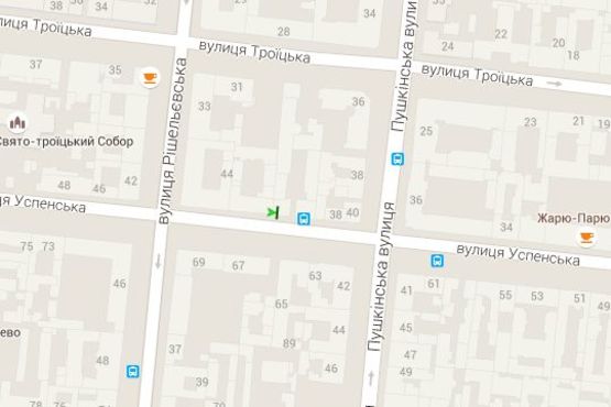 Схема рекламной плоскости по адресу Успенська вул., 38 - Пушкінська вул. (остановка)